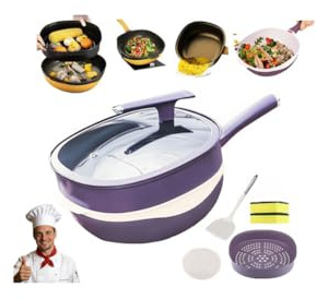 12in Titanium Alloy Non-Stick Pot with Lid with Steamer,Deep Saute Pan,Multi-Purpose Ceramic Frying Pan,Non Stick FryingPans Cookware Sets,for Cooking,Frying,Stewing,Baking,Induction & Gas Stove