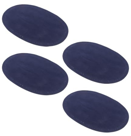 FONDOTIN Oval Elbow and Knee Applique Patches for Clothing Repair and Decoration, Blue Faux Leather DIY Sewing Dress and Jean Jacket Patches, 2 Pairs with Pre-Reserved Stitching Holes