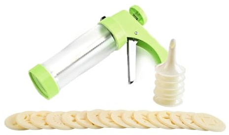 DIY Manual Cake Cream Decorating Gun Kit Cookie Press Maker Extruder Pastry Biscuit Dessert Piping Nozzles Syringe Baking Tools(Green)