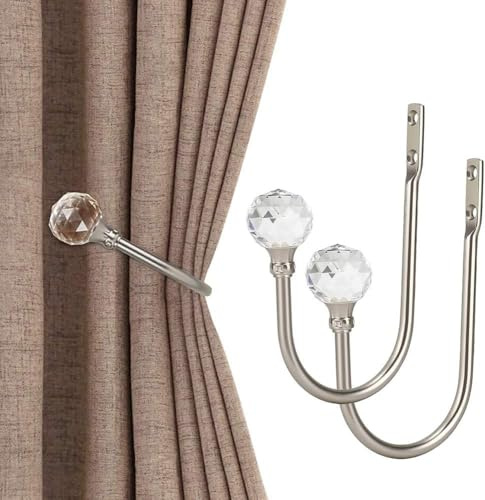 Shackcom 2 Stück Raffhalter Vorhänge U Form Kristall Raffhalter für Gardinen Metall Vorhanghalter Wand Vorhang Haken Gardinenhalter Wandhalterung Curtain Hook für Haus Deko Büro Hotel Fensters -Silber