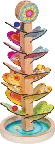 goki 53762 - Klangkaskade „The Sound of My Heart“ – Holz Murmelbahn mit Klangflügeln und 3 Glasmurmeln, große 40cm Klang-Pagode, ab 3 Jahre