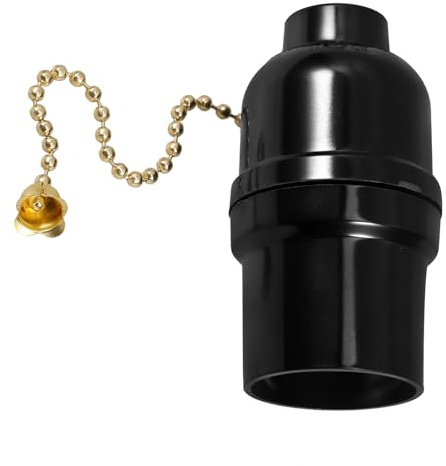 VALICLUD Portalámparas E27 con Cadena de Tracción y Interruptor, Base de Lámpara Eléctrica para Lámparas de Mesa y Pie, Accesorio de Iluminación Compatible E26, Color Negro, Uso en Hogar
