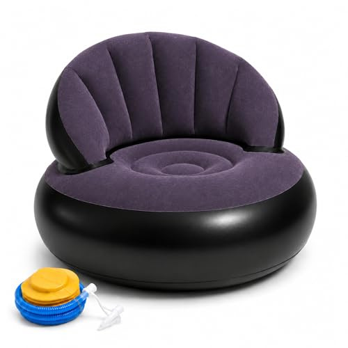 Qnbonrich Divano gonfiabile, poltrona gonfiabile, impermeabile, pouf con superficie floccata, divano ad aria, per esterni, interni, divano da campeggio, per soggiorno, giardino, terrazza (viola)