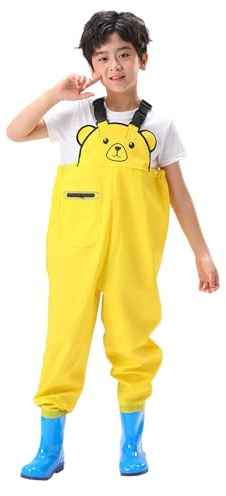 Vadderingsbyxor för småbarn vattentät fiske jakt med stövlar utomhus sparkbyxor jumpsuit för pojkar 3 16 år, GUL, 8-9 år