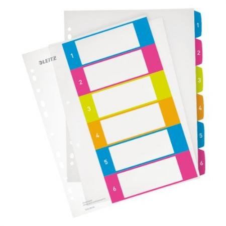 Trennblätter 1-6 6 Positionen A4 Maxi PP transparent Farbtasten 20 Stück