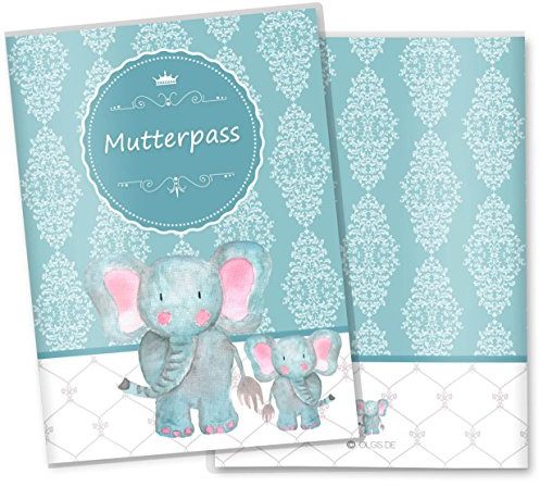 OLGS Mutterpasshülle 3-teilig Petrol Vintage | Baby Schwangerschaft Geschenkidee Schutzhülle für den Mutterpass | Für werdende Mütter (Mutterpass ohne Personalisierung, Elefant)