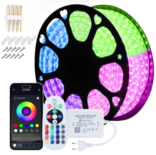 LED Streifen, GreenSun LED Lighting 30M RGB LED Strip, Bluetooth Kontrolliert Lichtband 24 Tasten Fernbedienung Lichterschlauch, Wasserdicht IP65 Lichterkette für Weihnachten, Party, Haus Deko