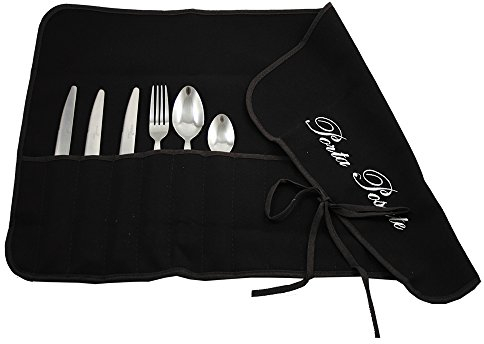 Porta Posate in Panno cm.35x62 Ricamato - per 12 Posate - imbustato a 1 - Made in Italy (Nero)
