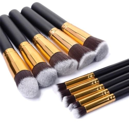 Make Up Brushes GLAMZA 10pc Make Up Brush Set - Professional Synthetic Makeup Brushes - Premium Black & Gold Blending Foundation Brushes Cosmetic Concealer Brush Set