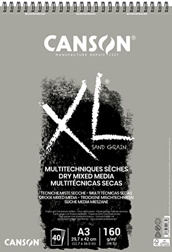 CANSON XL® Sand Grain, graufarbiger Zeichenblock mit sandpapierartiger Oberfläche, DIN A3, 40 Blatt, 160 g/m²