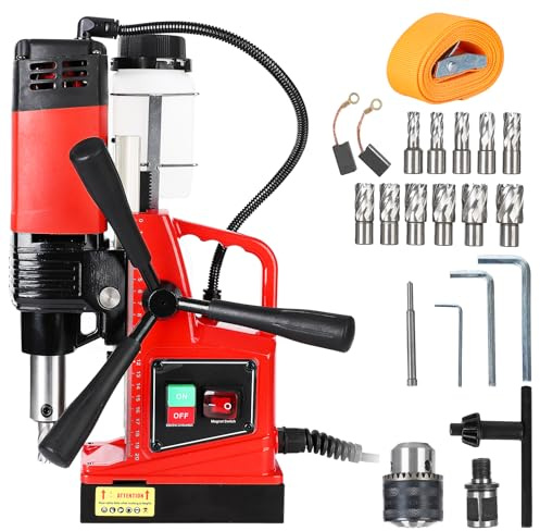 GarveeTech Magnetic Drill Press 110V, 1300W 810RPM 1.6 in Boring Diameter, Double Track Magnetic Drill, 11Pcs Drill Bits Electric Drilling Machine for Metal Surface, Industrial and Home Improvement