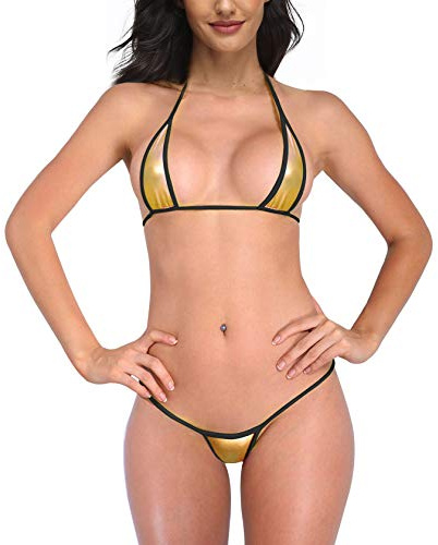 SHERRYLO Het mikrobikini, ministring, tanga, baddräkt kvinnor, badmode, Gold, En Storlek