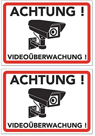 Schild Videoüberwachung - Warnschild - Hinweisschild für Kameraüberwachung - Video Überwachungsschild - Dieser Bereich wird videoüberwacht (20x15 cm) (2 STK. Achtung Videoüberwachung)