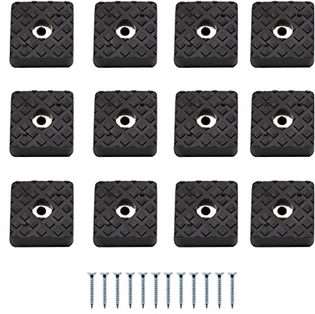 TIANLIN Pack de 12 Tampons en Caoutchouc Antidérapants avec Vis 30x30x10 mm, Pieds Carrés en Caoutchouc Vissables pour Sols et Meubles (Noir)