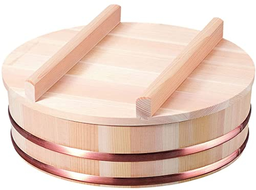 TIKUSAN Hangiri Sushi-Reis-Mischwanne aus Holz, Kupferband mit Deckel, hergestellt in Japan, aus Sawara-Zypresse, Sushi-Reisschale mit Deckel, Sushi-Oke (27 cm)