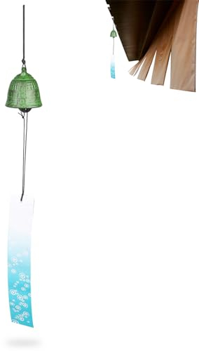 Campana Feng Shui, Campanello Feng Shui Campane a Vento Giapponese in Ghisa Garden Eave Campana del Vento Memorial Campanelli Eolici Verde Decorazione con campana a vento in metallo appesa Campane