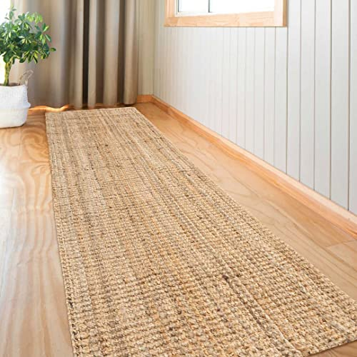 Long Natural Sisal Brown Woven Rustic Sustainable Jute Rug Minimalist Countryside Scandi Style Kitchen Hallway Utility Runner Rug 70cm x 240cm