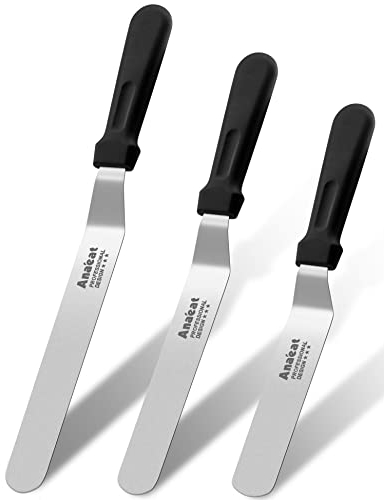 Anaeat Glasurspatel, Set mit 3 professionellen, abgewinkelten, versetzten Kuchenspateln mit 15 cm, 20 cm, 25 cm Edelstahlklingen – verdicktes Backen, Glasurmesser zum Dekorieren von Kuchen und Gebäck