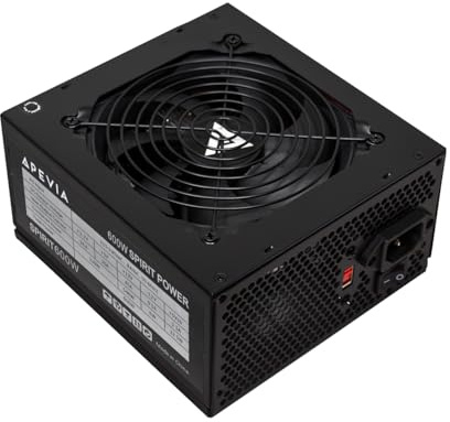 Apevia SPIRIT600W Spirit - Fuente de alimentación ATX de 600 W con Ventilador de 120 mm controlado térmicamente, Interruptor de 115/230 V, Todas Las Protecciones