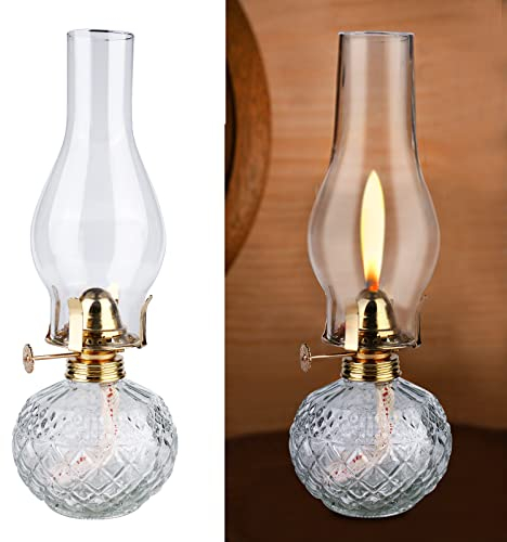 Lampada a Olio per Interni, Lampada a Olio di Vetro Trasparente Luminosità Regolabile Retrò Nostalgica, Lampada a Olio Decorativa Antivento per Soggiorno Sala da Pranzo Uso di Emergenza