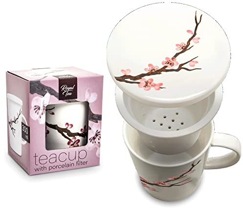 Luxuriöse Teetasse mit Filter - Sakura - 300 ml - Alles-in-1 Teetasse - Japanisches Teeservice - Tasse mit Teefilter - Teeglas - XL Tasse - Trinkbecher - Kaffeebecher - Kaffeebecher