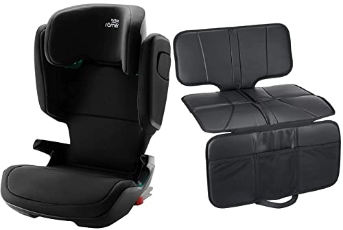 BRITAX RÖMER Kindersitz 15-36 kg KIDFIX M i-SIZE, mit ISOFIX und Belüftung, 100-150 cm (i-SIZE), 3,5 bis 12 Jahre, Cosmos Black & Original Zubehör I Schutzunterlage für Kindersitz ISchwarz