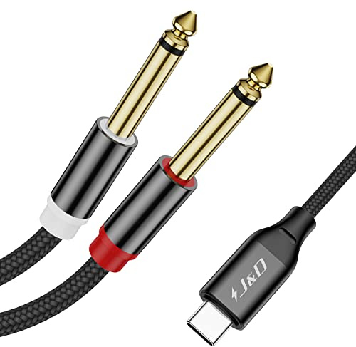 J&D USB-C auf 6,35 mm Audio-Kabel, USB Typ C auf Duale 6,35 mm TS Mono Y-Splitter-Kabel für Tablet, Laptop, Verstärker, Mixer, Kompatibel mit iPhone 16/17 Serie und Galaxy S24/S25, 1 m