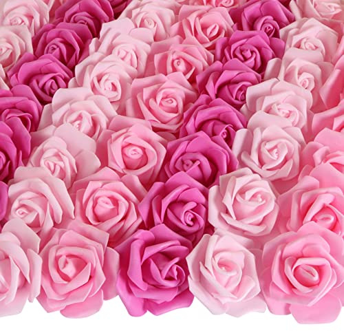 INSUNSIX 100pcs Pink Foam Roses Heads,3inch Blush Faux Flowers Artificial Rose Stemless Fake Flower Bulk for DIY Floral Crafts,Cake Decoration Wedding,Baby Shower Flower Centerpieces(Shades of Pink)