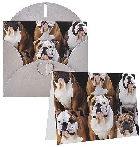 Grußkarten Englische Bulldoggen bedruckte Dankeskarten mit Umschlägen Happy Birthday Karte für alle Anlässe Geburtstag Dankeschön, Hochzeit und mehr, 10 x 15 cm