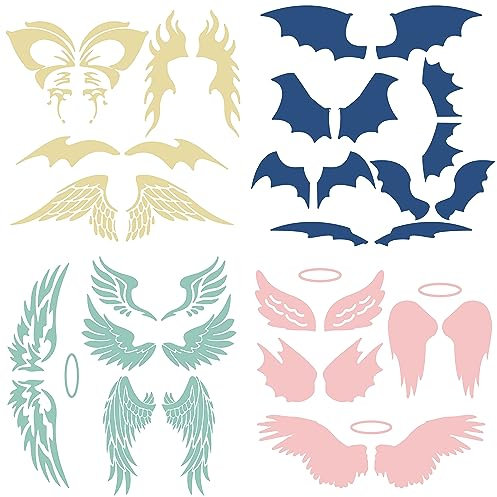 GORGECRAFT 4 Styles Ailes d'ange Autocollant 3D Aile Coloré Laser Réfléchissant Autocollants de Voiture Autocollants de Voiture Autocollants Imperméables Logo de Coffre Autocollant pour Halloween