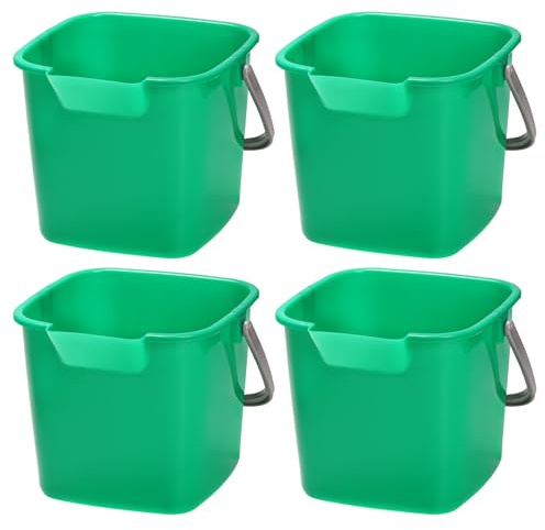 Peohud 4 Pack Sanitizing Buckets, 3 Quart Small Cleaning Buckets, Square Detergent Pail with Spout and Handle, Plastic Utility Bucket for Home Kitchen School Offices Commercial Use, Green