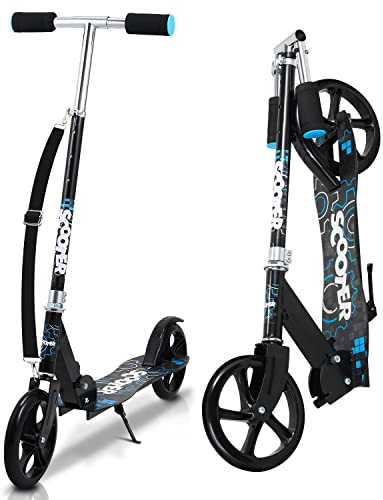 Ansobea Roller Kinder,Scooter Kinder,Cityroller mit großen Rädern,Höhenverstellbar & Faltbare,Kinder Roller mit bis zu 100kg Tragkraft,Schwarz Blau