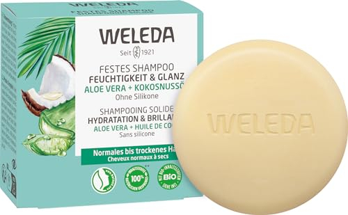 WELEDA Shampoo biologico solido, idratante e lucentezza – sapone naturale per capelli dall'aspetto sano con aloe vera, olio di cocco e proteine di canapa. Shampoo per capelli naturale senza siliconi