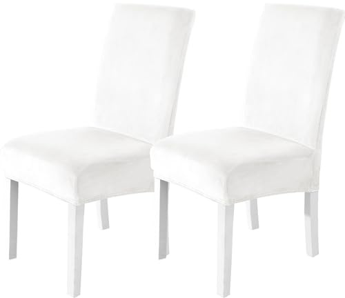 CYCMACO Stuhlhussen Samt 2er Set, Stretch Stuhlüberzieher, Stuhlbezug Schwingstuhl, Hussen Für Stühle Hochlehner, Stuhlbezüge Kratzfest, Universal Chair Cover Waschbarer, Weiß