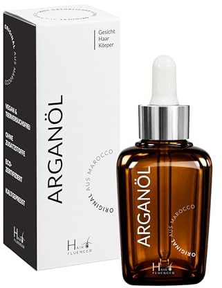 Hairfluencer - Arganöl 50ml - Arganöl kaltgepresst für Gesicht, Haut & Haare - ECO-zertifiziertes Marokkanisches Argan Oil - Organic Argan Oil in Glasflasche mit Pipette - ohne jegliche Zusatzstoffe