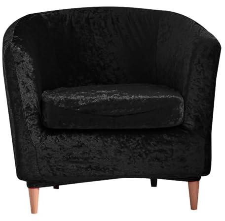 Surwin Sesselbezug Sesselschoner mit Elastisch Stretch Husse, Clubhaus Zerknitterter Samt Sesselüberwurf Universal Chair Schonbezug Sofabezug für Clubsessel Lounge & Cocktailsessel (Schwarz)