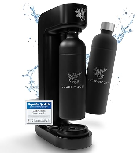 Luckymoose Infinity Wassersprudler mit 2x 1,25L Edelstahlflaschen - Spart bis zu 25% CO2 dank Stopp-Automatik - Flaschen spülmaschinenfest & ohne Ablaufdatum Sprudelwasser Maschine, Wasser Sprudler