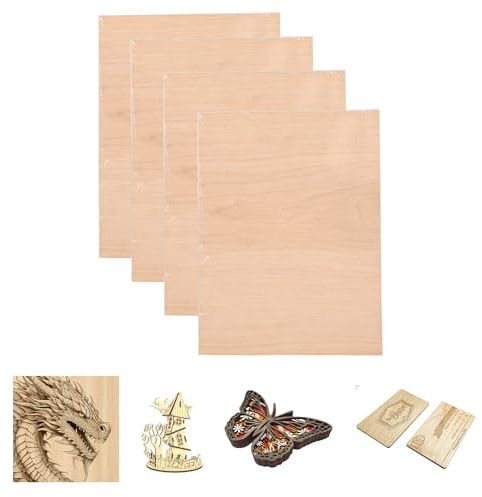 SCULPFUN 4 Stück Kirschholz Sperrholzplatten, 3mm dick Sperrholzbrett 30cm*20cm unbehandeltes Holz für Bastelarbeiten, Lasergravur und Schneiden