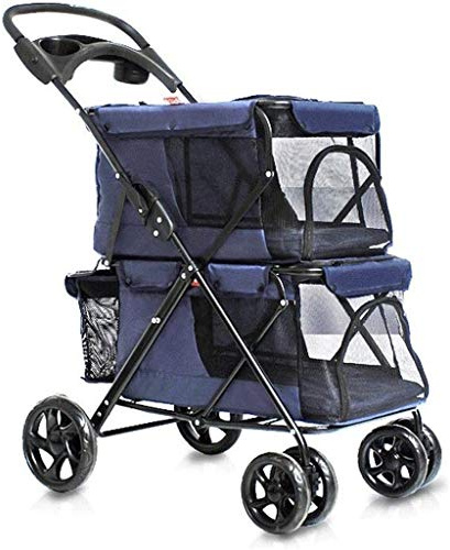 Pet Travel Stroller Double Dog Stroller Double Stroller Cat Pushchair Jogger Buggy with 4 Wheels Can Folded Max Loading 20kg