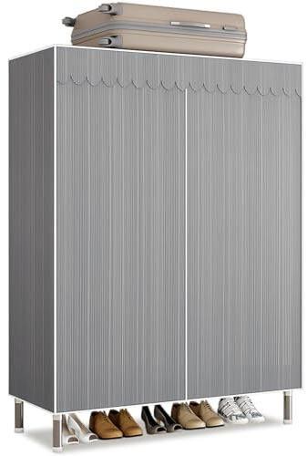 Dictstarst Kleiderschrank Stoffschrank Stabil, Stoff Faltschrank Für Schlafzimmer Mit Kleiderstange & Ablagen, Ankleidezimmer Garderobe Mit Kleiderständer 84x46x173cm Graue Streifen