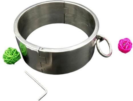 Soarvlorfy Edelstahl Halsreif Halsfessel 3 Größe Metall Schwere Neck Kragen 6cm Hohe Halsband/Halsbänder Folter Fetisch Restraint Spiel BDSM Sex Spielzeug für Mann/Frauen Paare,Silber,13.7cm