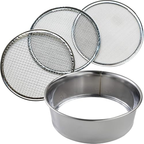huanghqWanJia Garden Soil Sifter Riddle Sieve Set, Compost Sifter Contain 3 Sieve Mesh, Stainless Steel Rock Garden Sieve,Fine Mesh Sieve for Topsoil Beach Sand Gravel Sift（3mm/6mm/9mm