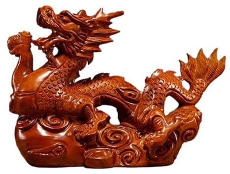 Feriany Statue de dragon chinois 2024 Signe du zodiaque chinois figurine dragon en bois mini statue de dragon chinois en bois figurine signe du zodiaque B