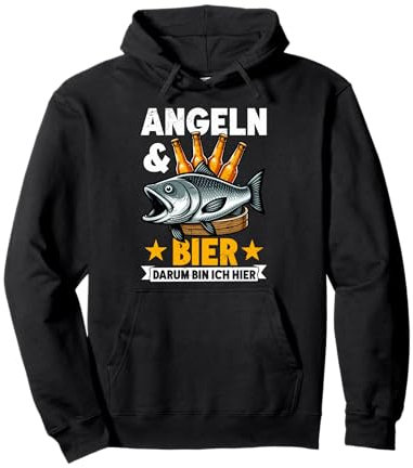 Angeln & Bier Darum Bin Ich Hier Fischer Bierchen Fischerhut Pullover Hoodie
