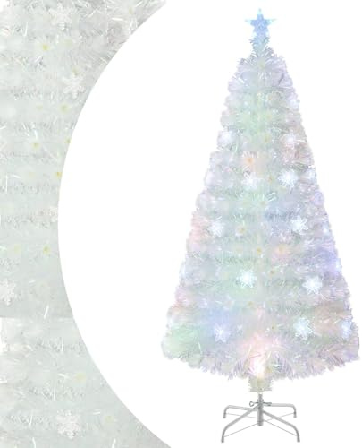 SPOTRAVEL 4FT Artificial Christmas Tree White Fiber Optic Xmas Tree (120cm) | with 18 Snowflake Lights & 130 Branch Tips, Holiday Pre-lit Decoration Tree for Home Party