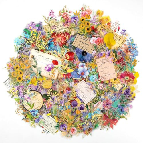 240Pcs Transparent Flower Stickers, Cute Vintage Floral Sticker for Kids, Clear Wildflower Stickers for Water Bottles, Scrapbooking, Card Making, Crafts, Laptop
