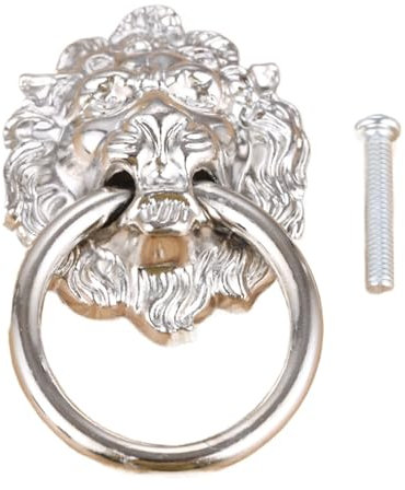 Ayztantine TüRklopfer Antik 1 Stück Löwenkopf Türklopfer Ring Schubladenknöpfe Kommode Tropfenringe Silber Schrankgriff 40 * 67mm