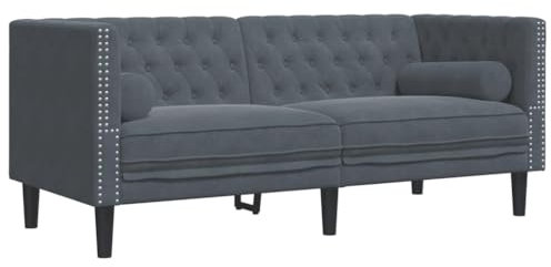 Generisch Kangmusi Chesterfield-Sofa mit Nackenrollen 2-Sitzer Dunkelgrau Samt, Grau 372684