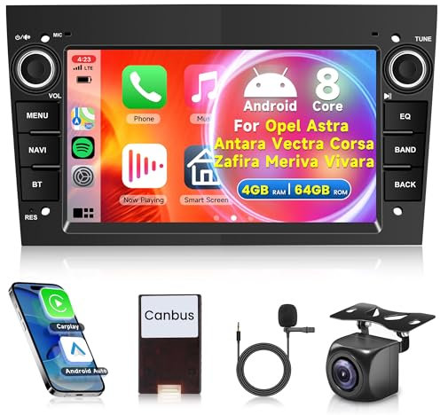 8 Core 4G 64G for Vauxhall Astra Corsa Meriva Zafira Opel Wireless Carplay Android Auto Android Car Stereo with 7 Inch Touch Screen Car Radio GPS WiFi FM RDS DSP Radio Bluetooth USB Rear Camera