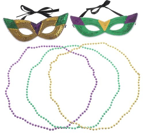 AKOOSY 1satz Karneval Maske Und Perlenkette Bunte Augenmaske Und Dekorative Halskette Für Partys Kostüme Und Fotorequisiten Leicht Und Langlebig Handgefertigte Qualität Für